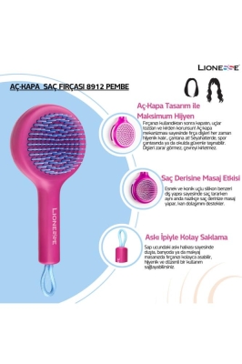 Aç-kapa Kendini Temizleyen Saç Fırçası 8912 Pembe | Kolay Temizlik, Ergonomik Tasarım - 2
