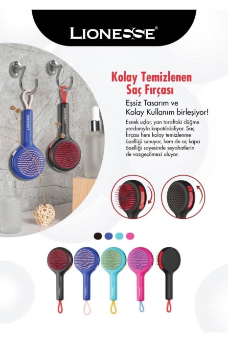 Aç-kapa Kendini Temizleyen Saç Fırçası 8912 Pembe | Kolay Temizlik, Ergonomik Tasarım - 5