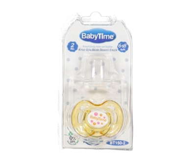 Baby Time Kiraz Uçlu Akide Desenli Emzik 6-18 Ay Sarı - Baby Time