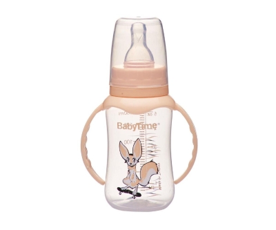 Baby Time Silikon Kiraz Uçlu Kulplu Biberon 150 Ml - Krem - Baby Time