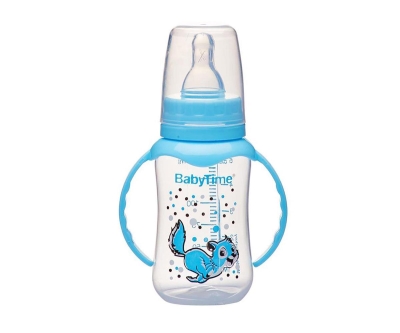 Baby Time Silikon Kiraz Uçlu Kulplu Biberon 150 Ml - Mavi - Baby Time