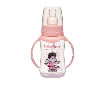 Baby Time Silikon Kiraz Uçlu Kulplu Biberon 150 Ml - Pudra - Baby Time