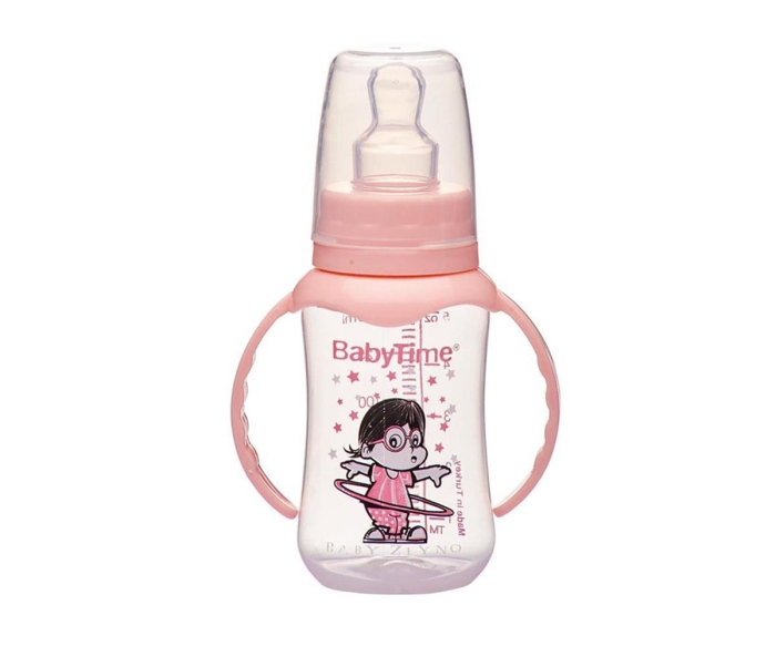 Baby Time Silikon Kiraz Uçlu Kulplu Biberon 150 Ml - Pudra - 1