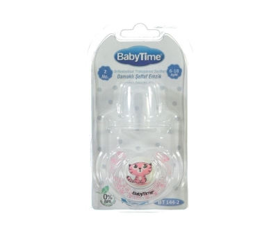 Babytime BT144-2 Damaklı 6-18 Ay Şeffaf Emzik - Pembe - Baby Time