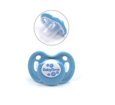BabyTime Kiraz Uçlu Koruyucu Kapaklı Mat Gövdeli Desenli Emzik 18 Ay - Mavi - Baby Time