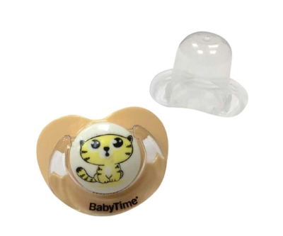 Babytime Silikon Damaklı Koruyucu Kapaklı Mat Gövdeli Emzik N.1 Krem - Baby Time