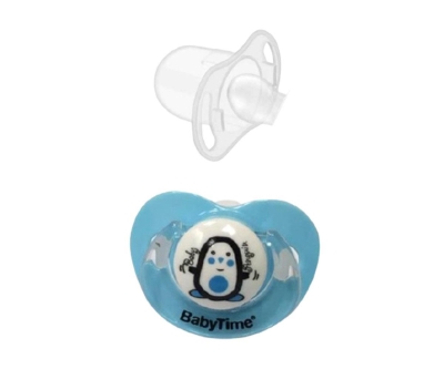 Babytime Silikon Damaklı Koruyucu Kapaklı Mat Gövdeli Emzik N.2 Mavi - Baby Time