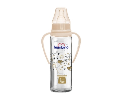Bambino 0+ Ay Kulplu Cam Biberon 225 Ml - Krem - Bambino