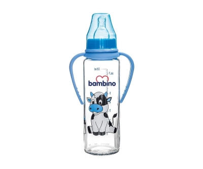 Bambino 0+ Ay Kulplu Cam Biberon 225 Ml - Mavi - Bambino