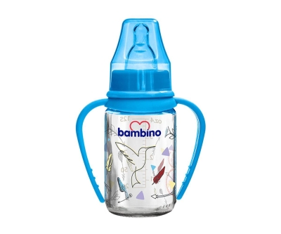Bambino Cam Kulplu Biberon 125 Ml - Mavi Kuş - Bambino