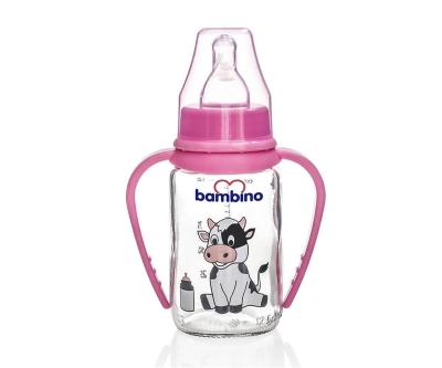 Bambino Kulplu Cam Biberon-Pembe 125Ml - Bambino
