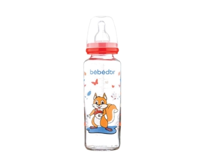 Bebedor 31302 Desenli Cam Biberon 250 Ml - Kırmızı - Bebedor