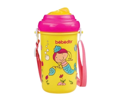 Bebedor Askılı ve Pipetli Alıştırma Bardağı 360 Ml - Deniz Kızı Desenli - Bebedor