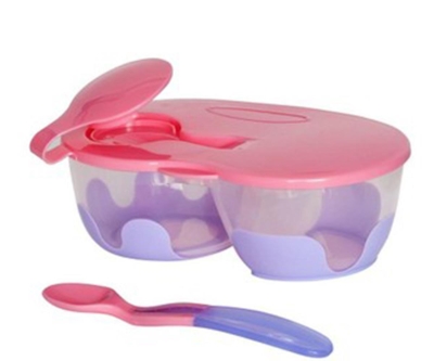 Bebedor İki Bölmeli Kapaklı Tabak Kaşık Set Pembe - Bebedor