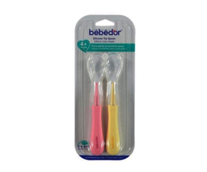 Bebedor Silikon Uçlu İkili Kaşık 4+ Ay Pembe Sarı - 1