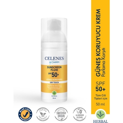 Celenes By Sweden Herbal Dry Touch Yüksek Korumalı Fluid 50 Spf Güneş Koruyucu Yüz ve Dekolte Bölgesi 50 ml - Celenes By Sweden