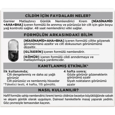 Garnier Aha Bha Kömür 3'Ü 1 Arada Matlaştırıcı Günlük Nemlendirici Krem 50ml - 4