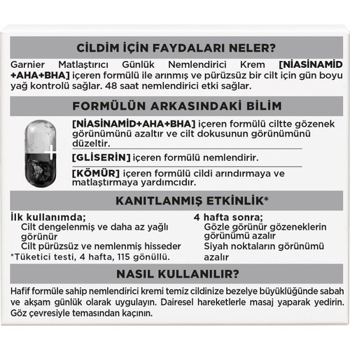 Garnier Aha Bha Kömür 3'Ü 1 Arada Matlaştırıcı Günlük Nemlendirici Krem 50ml - 4