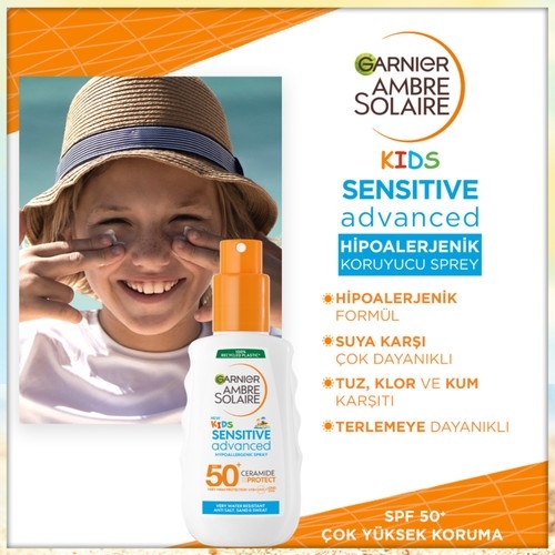 Garnier Ambre Solaire Sensitive Advanced Çocuk Hipoalerjenik Güneş Koruyucu Sprey SPF50+ 150ML - 3