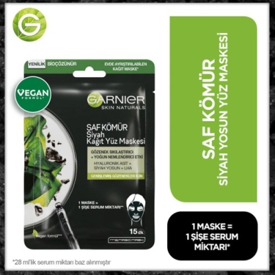 Garnier Skin Naturals Kömürlü Kağıt Yüz Maskesi Siyah Yosun - Garnier