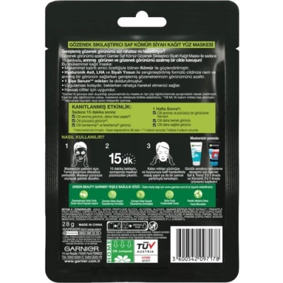 Garnier Skin Naturals Kömürlü Kağıt Yüz Maskesi Siyah Yosun - 2