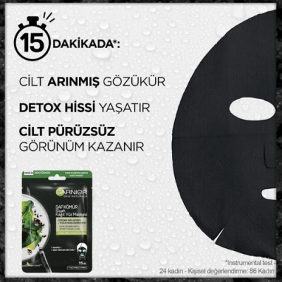 Garnier Skin Naturals Kömürlü Kağıt Yüz Maskesi Siyah Yosun - 3