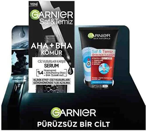 Garnier Skin Naturals Yüz Bakım Serumu Aha+Bha Siyah 30 ml + Temizleme Jeli 50 ml - Garnier