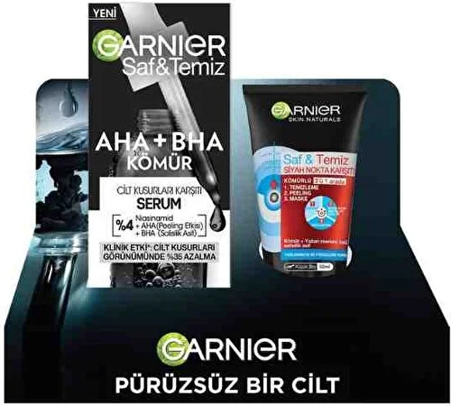 Garnier Skin Naturals Yüz Bakım Serumu Aha+Bha Siyah 30 ml + Temizleme Jeli 50 ml - 1