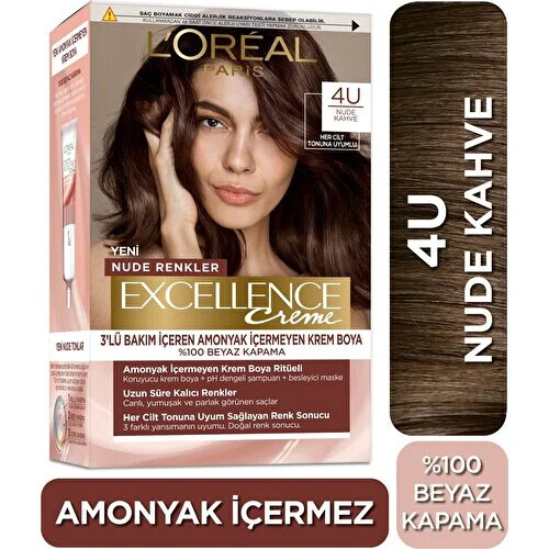 L’oréal Paris Excellence Creme Nude Renkler Saç Boyası – 4u Nude Kahve - L'Oréal Paris