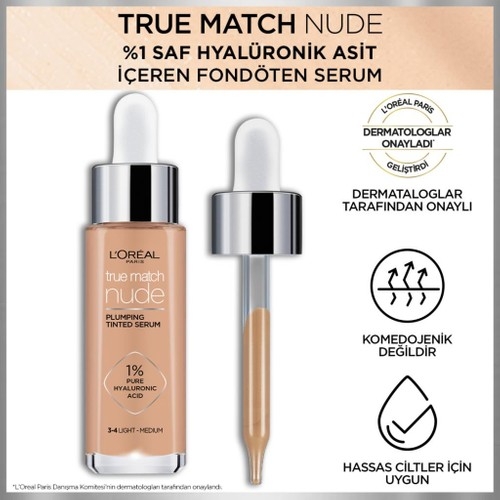 L'Oréal Paris True Match Nude Fondöten Serum 3-4 Light Medium - 4