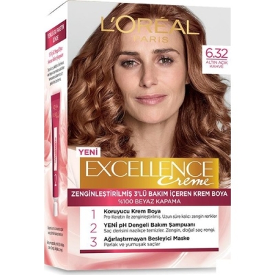 Loreal Paris Excellence Creme Saç Boyası 6.32 Altın Açık Kahve - Loreal Paris