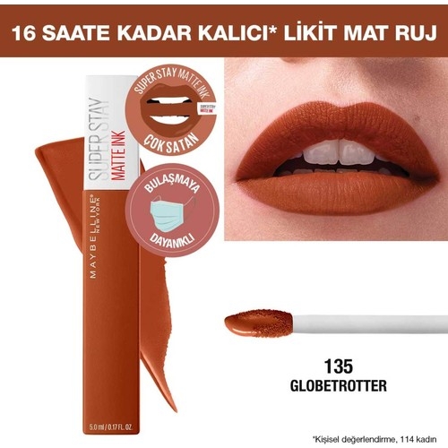 Maybelline Super Stay Matte Ink Likit Mat Ruj - 135 Globe-Trotter - Kahverengi - 7