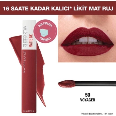 Maybelline New York Super Stay Matte Ink Likit Mat Ruj - 50 Voyager - Bordo - 8