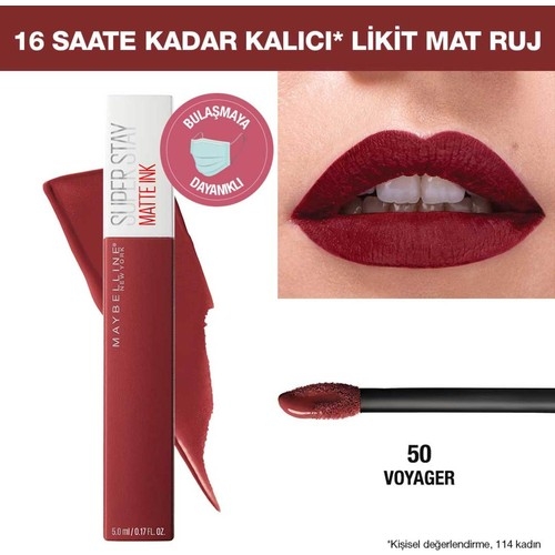 Maybelline New York Super Stay Matte Ink Likit Mat Ruj - 50 Voyager - Bordo - 8