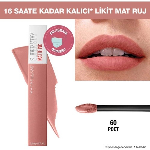 Maybelline Super Stay Matte Ink Likit Mat Ruj - 60 Poet - Nude - 8