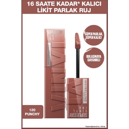 Maybelline New York Super Stay Vinyl Ink Uzun Süre Kalıcı Likit Parlak Ruj 120 Punchy - 1