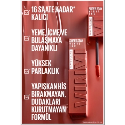 Maybelline New York Super Stay Vinyl Ink Uzun Süre Kalıcı Likit Parlak Ruj 120 Punchy - 4