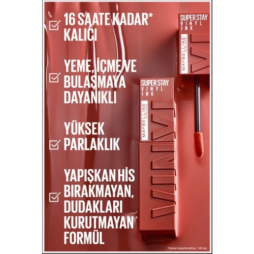 Maybelline New York Super Stay Vinyl Ink Uzun Süre Kalıcı Likit Parlak Ruj 120 Punchy - 4
