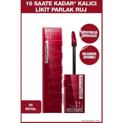 Maybelline New York Super Stay Vinyl Ink Uzun Süre Kalıcı Likit Parlak Ruj 55 Royal - Maybelline New York