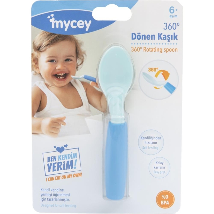Mycey 360 - Derece Dönen Mama Bebek Kaşığı Mavi - 3