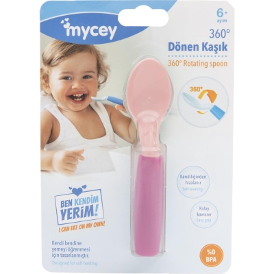 Mycey 360 - Derece Dönen Mama Bebek Kaşığı Pembe - 2