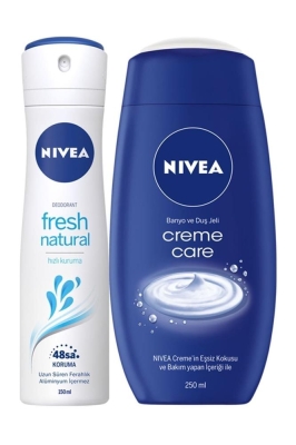 NIVEA Fresh Natural Kadın Deodorant Sprey 150 ml Creme Care Duş Jeli 250 ml - NIVEA