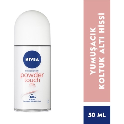 NIVEA Kadın Roll On Deodorant Powder Touch 50ml,Ter ve Ter Kokusuna Karşı 48 Saat Anti-perspirant Koruma,Kaolin Pudra İçeriği ile Hızlı Kuruma - Nivea