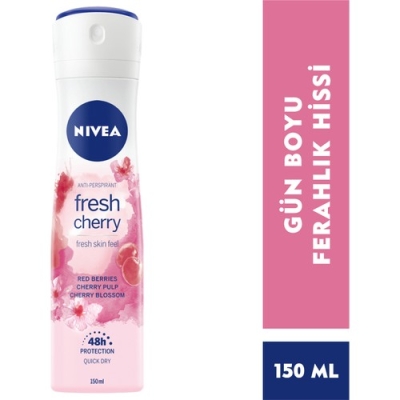 Nivea Kadın Sprey Deodorant Fresh Cherry, 48 Saat Anti-perspirant koruma, 150 ml - Nivea