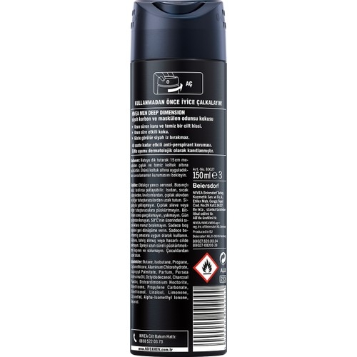 NIVEA Men Erkek Sprey Deodorant Deep Dimension 48 Saat Anti-perspirant Koruma 150ml,Erkeksi Koku - 2