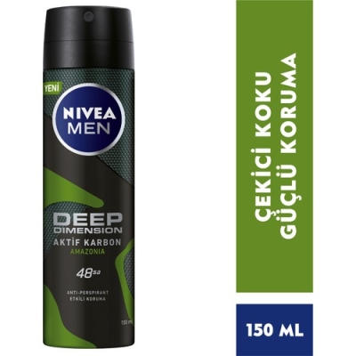 Nivea Men Erkek Sprey Deodorant Deep Dimension Amazonia 48 Saat Anti-perspirant Koruma 150ml, Çekici Koku - Nivea Men