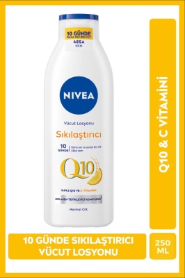NIVEA Q10 Sıkılaştırıcı Vücut Losyonu 250ml, C Vitamini, 10 Günde Sıkılaşma, Nemlendirici, Esnek Cilt - NIVEA
