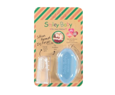 Smiley Baby 0-3 Ay Silikon Parmak Diş Fırçası - Mavi - Smiley Baby