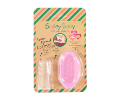 Smiley Baby 0-3 Ay Silikon Parmak Diş Fırçası - Pembe - Smiley Baby
