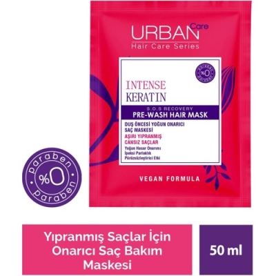 URBAN Care Intense Keratin Aşırı Yıpranmış Saçlar Onarıcı Duş Öncesi Saç Bakım Maskesi-Vegan -50ML - Urban Care